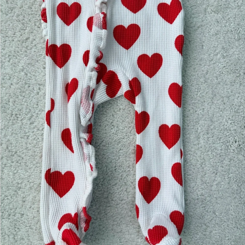 Spearmint Love Red Heart Waffle Knit Ruffled Footed One Piece - Picture 2 of 11